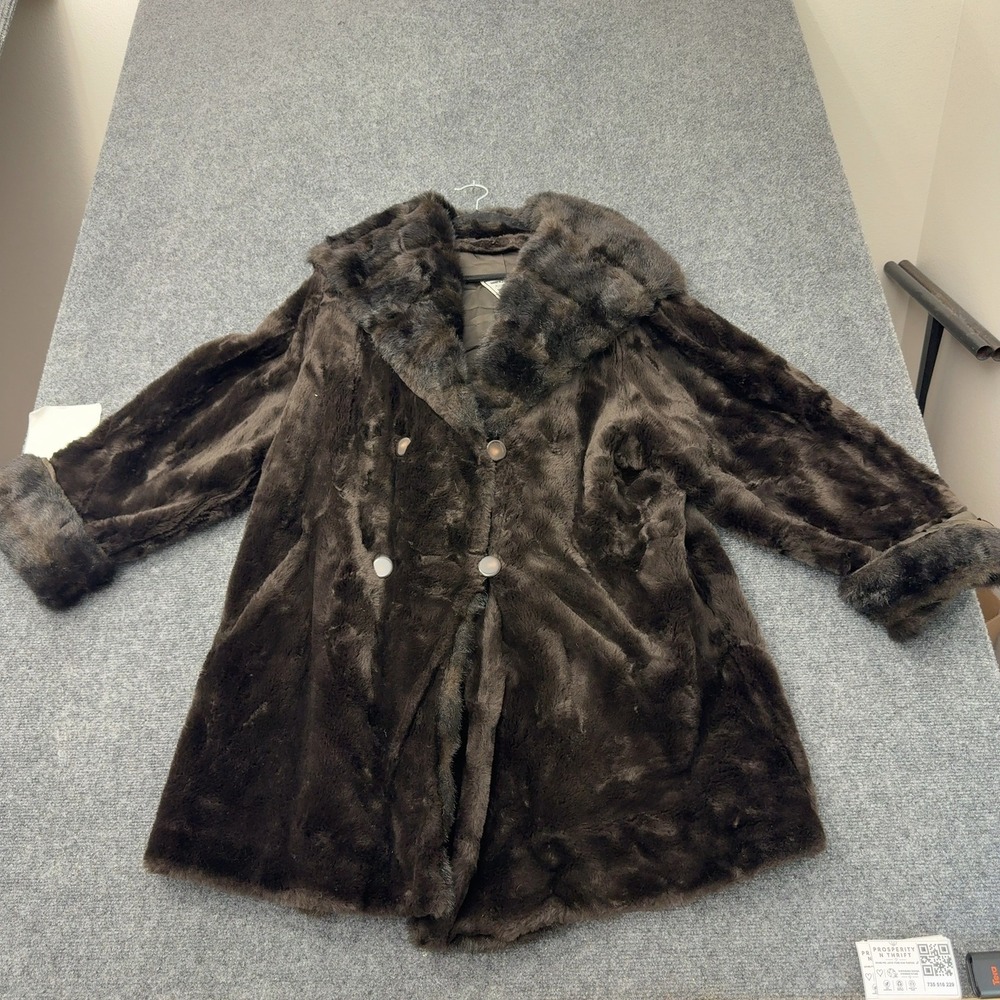 Vintage J Percy Marvin Richards Faux Fur Coat Womens L Brown Modacrylic Glam
